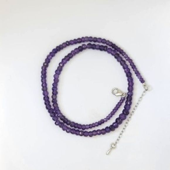 New Purple African Amethyst Bead Faceted Necklace 75cttw 18" 2" - Picture 3 of 6